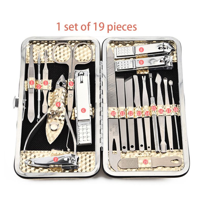 19 In 1 Multifunction Manicure Set Stainless Steel Nail Clipper Finger Plier Tweezer Scissors Pedicure Trimmer Ear Pick Pedicure