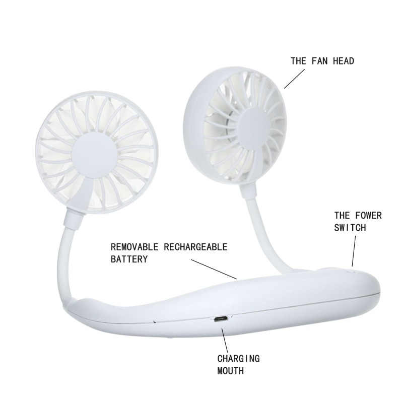 USB Rechargeable Wearable Portable Hand Free Neckband Fan Personal Mini Neck Double Fans 3 Speed Adjustable for Ourdoor
