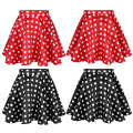 Big Girls Vintage 1950s Smooth Satin Polka Dots Back Zipper Closure Full Circle Flared Swing Skirt Casual Above Knee Mini Skirts