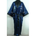 Reversible Black/Burgundy Men's Satin Silk Kimono Gown Chinese Traditional Embroidery Sleepwear Bandage Robe One Size 011011