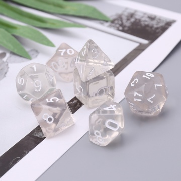 7pcs/set Polyhedral Dice Acrylic Digital Dice D4 D6 D8 D10 D12 D20 Clear White Dice For Dungeons&Dragon D&D RPG Poly Game