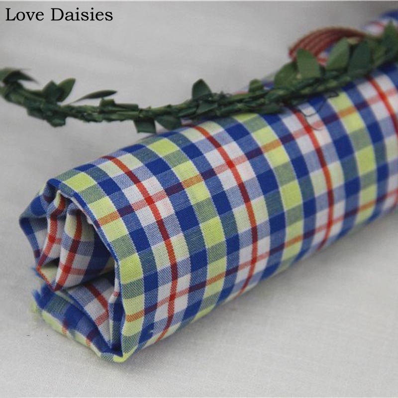 100% Combed Cotton Yarn Dyed Green Blue Yellow Red Check Thin Fine Fabric for DIY Summer Shirt Dress Blouse Home Clothes Craft