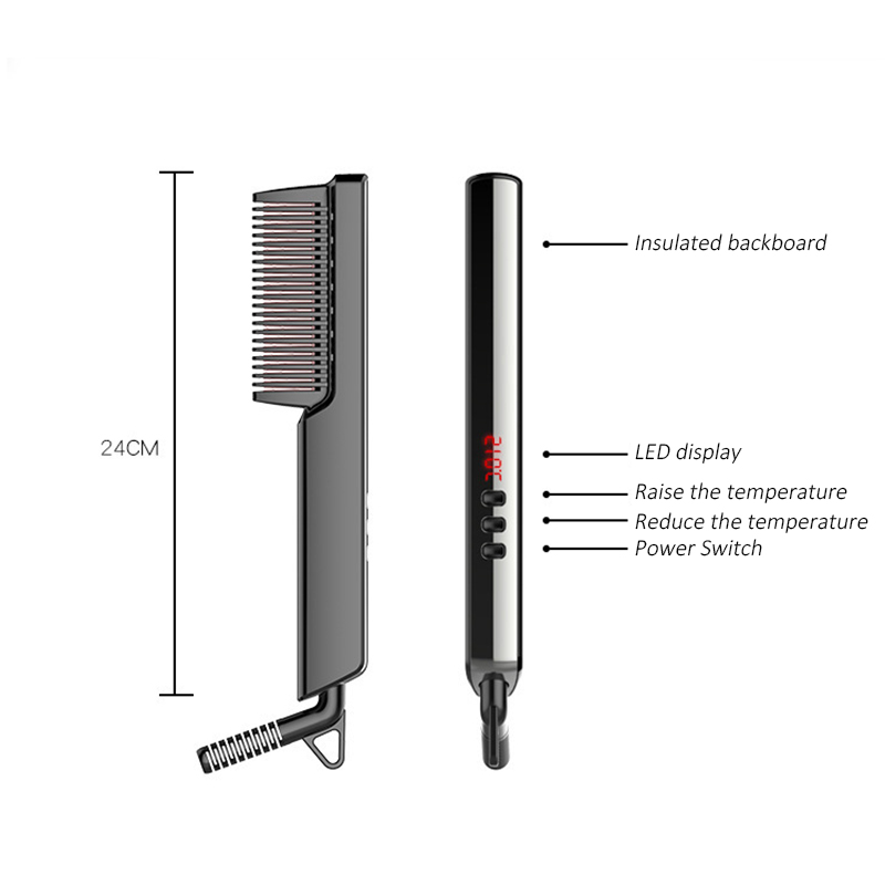 Ceramic Hot Comb Anti-Scald Comb Electric Comb LED Display Professional Anion Hair Straightener Brush for Women and Men