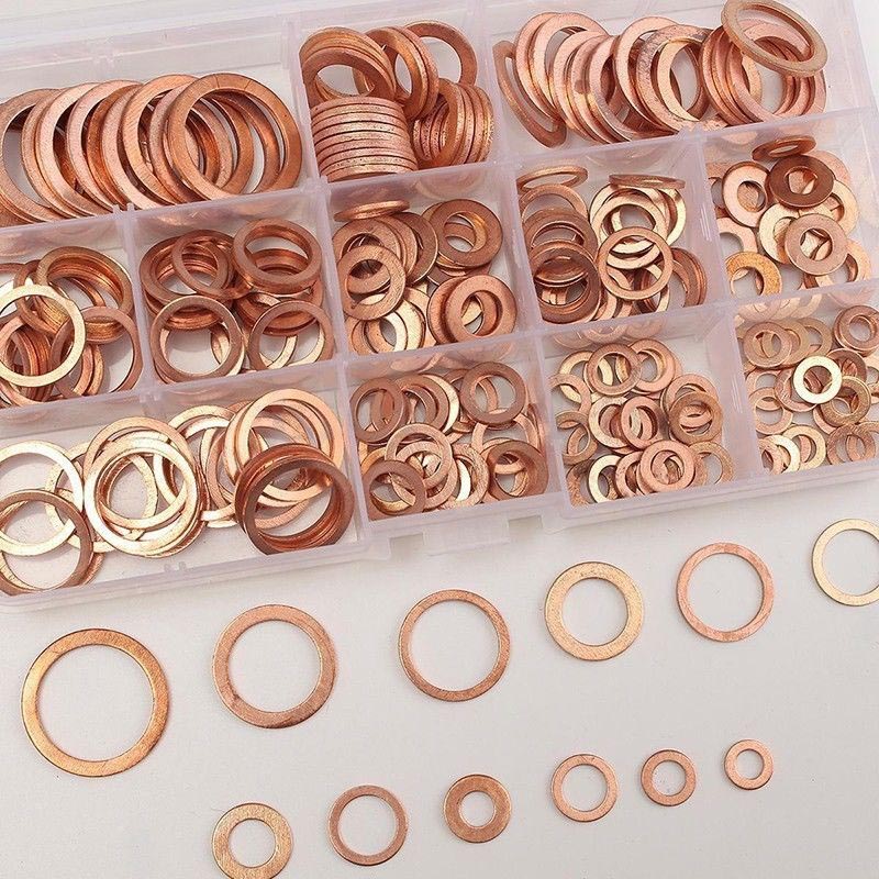 280Pcs/Set Seal Assortment Set Copper Washer Gasket Nut Oil Copper Rings Discs MAL999