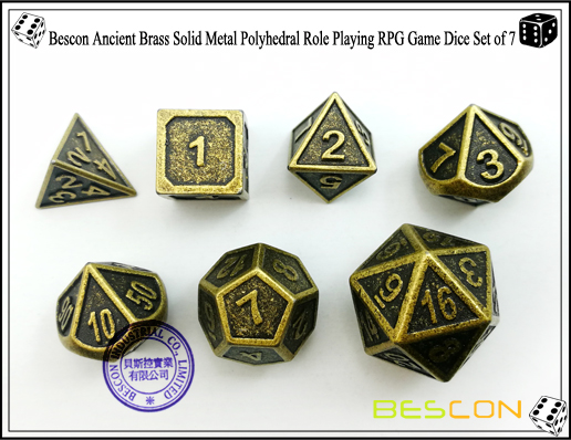 Bescon New Style Ancient Brass Solid Metal Polyhedral Role Playing RPG Game Dice Set (7 Die in Pack)-3