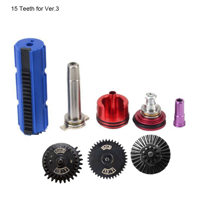 SHS 13:1 Super High Speed Gear 14/15 Teeth Piston Cylinder Head Spring Guide Nozzle Tune-Up Set For V2/V3 M4 AK Airsoft AEG