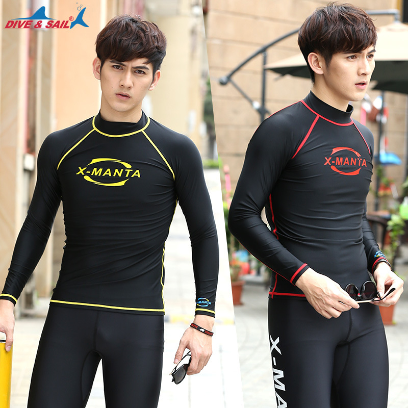 DIVE&SAIL Men Long Sleeve Diving Skin Lycra UPF 50+ Rash Guards Body Suits Snorkeling Jacket Anti-UV Wear Sports Clothes Surfing