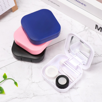 Hot Sale Plastic Square Contact Lens Case Solid Color Mirror Cover Case Travel Container Holder Storage Soaking Box