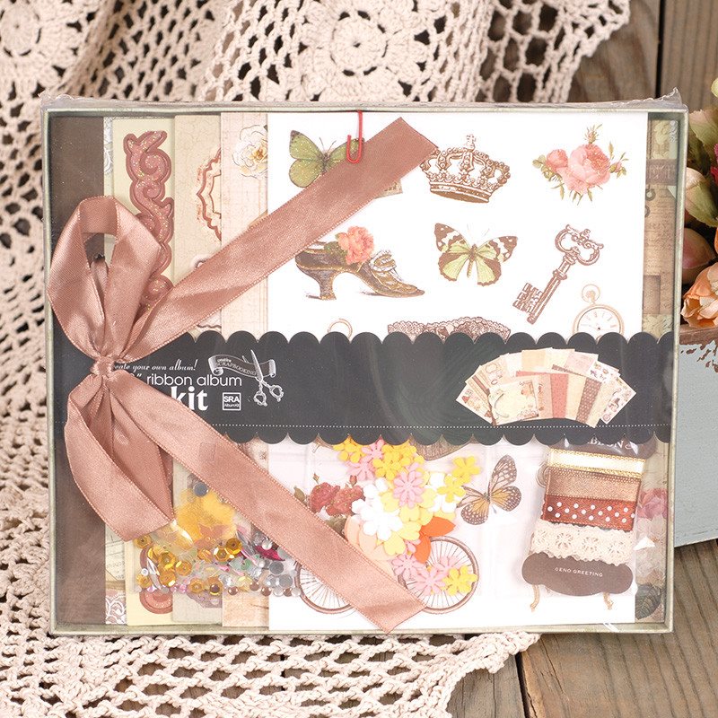 Free Shipping NEW DIY Mini Photo Album Making Kit Vintage Scrapbook Album Set For Kid Birthday Wedding Scrapbooking Gift
