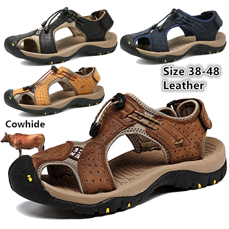 CUNGEL Male Shoes Genuine Leather Men Sandals Summer Men Shoes Beach Fashion Outdoor Casual Non-slip Sneakers Footwear Size 48