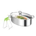 Stainless Steel Fish Steamer - Multi-Use Oval Roasting Cookware & Hotpot with Rack, Ceramic Pan, Chuck - Pasta Pot/Stockpot