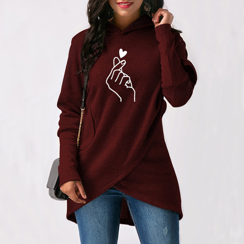 Women Hoodies Sweatshirts 2020 Casual Tops Love Hand Print Long Sleeve Pullover Hoodie Female Plus Size Warm Hooded Sweatshirt