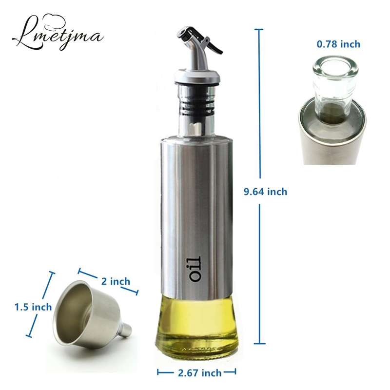 LMETJMA 300ML Olive Oil Dispenser Bottle with Funnel Stainless Steel Oil Pourer Dispensing Bottles Oil Vinegar Sauce Bottle