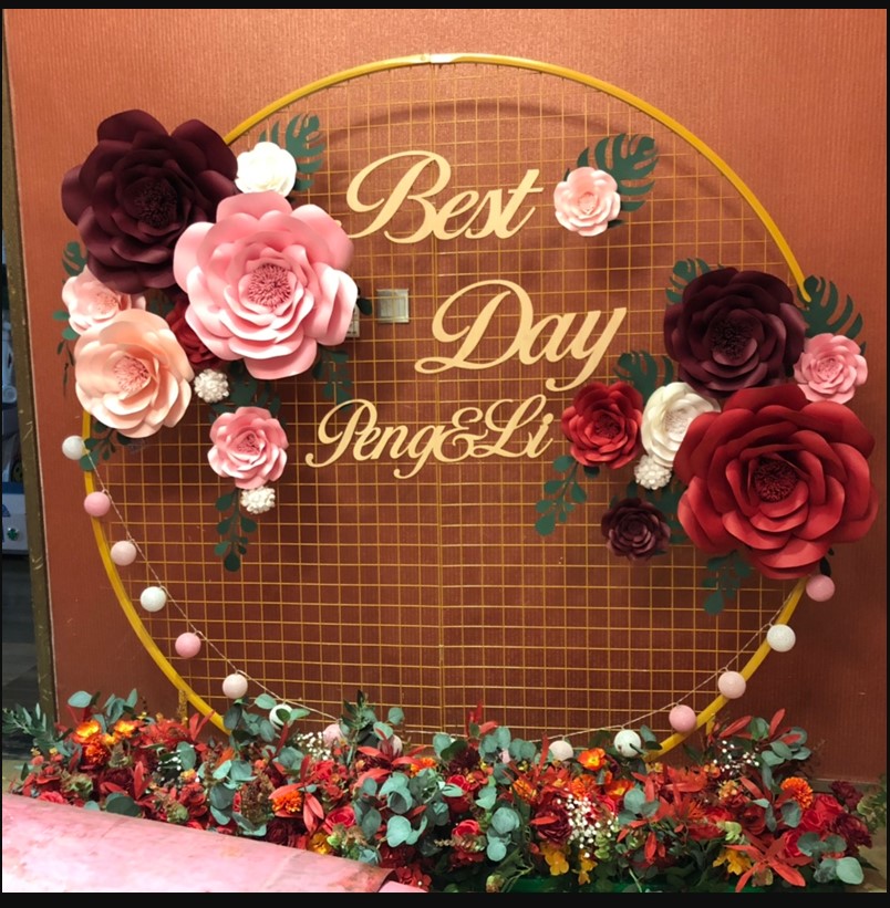 Window large pearlescent cardboard flower three-dimensional handmade flower finished rose wedding wedding background simulation