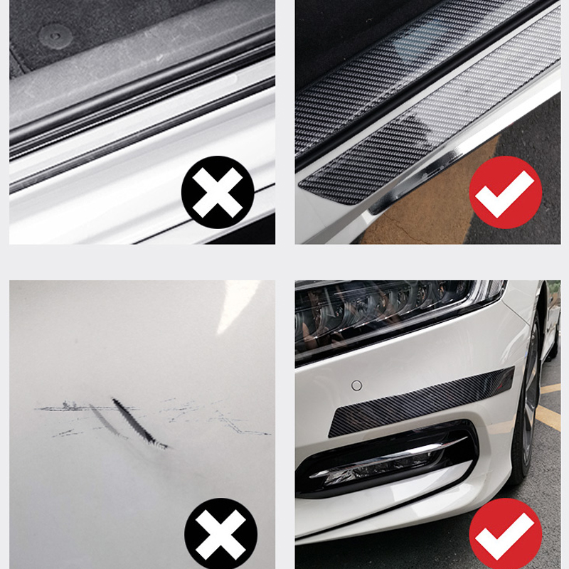 Car Stickers Bumper Sticker Protector Car Door Sill Stickers Carbon Fiber Rubber Body Tape Anti Scratch Scuff Protective Film