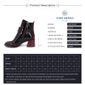 VAIR MUDO Autumn Winter Women Ankle Boot Thick Heel Patent Leather Black Temperament Shoes Ladies High Quality Boots DX125