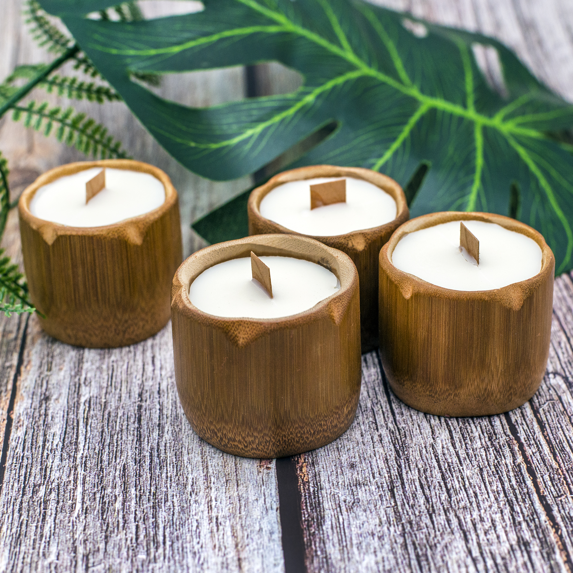 Bamboo Wood Wick Container Candles Pure Soywax Reusable Tea Cup Set Of 4 Drinkware Loutus Rim Design Handmade Craft For Adults
