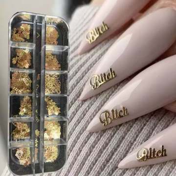 12 Grids Nail Art Glitter Sequins Metallic Gold Nail Sequins Flakes Acrylic Designs Manicure Decoration