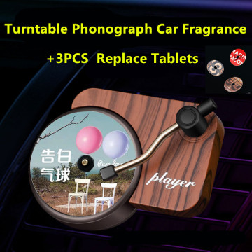 Turntable Phonograph Car Fragrance Car Air Freshener Air Outlet with 3pcs Replace Aromatherapy Tablets Ocean Flavor