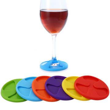6Pcs/Set Silicone Wine Glass Cup Charm Mat 3 In 1 Wine Glass Charms Stemware Coaster Cup Covers Drinks Marker Table Decoration