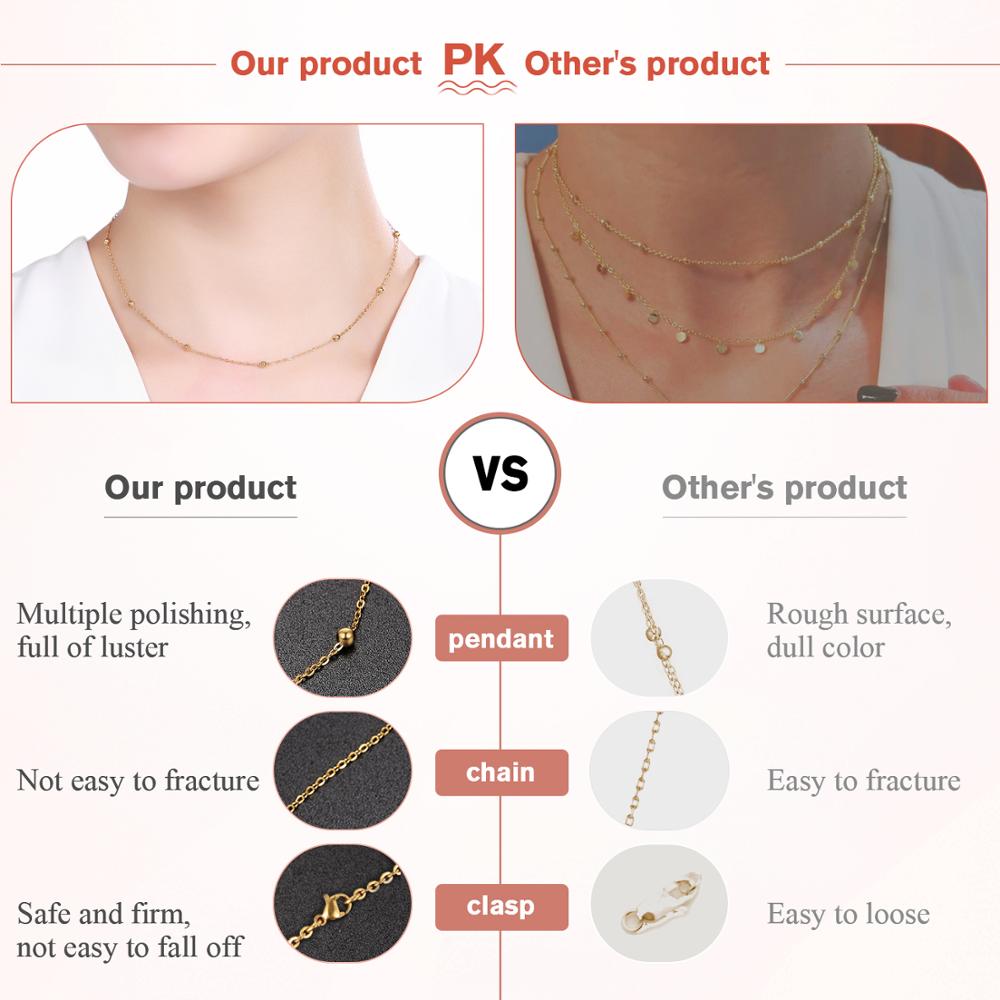 UMODE Korean Girls Gold Stainless Steel Necklace for Women 3mm Ball Chain Necklace Choker Fahsion Party Jewelry Gift UN0391