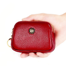 Fashion Genuine Leather Women Coin Purse Double Zipper Small Purse Wallet