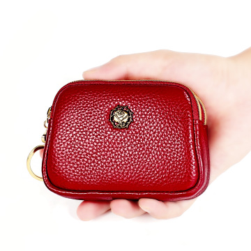 Fashion Genuine Leather Women Coin Purse Double Zipper Small Purse Wallet