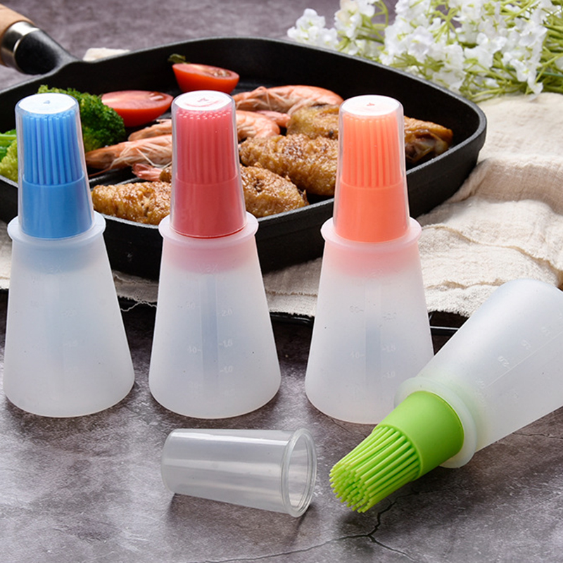 1 Pc Portable Silicone Oil Bottle With Brush Grill Oil Brushes Liquid Oil Pastry Kitchen Baking BBQ Tool Kitchen Tools For BBQ