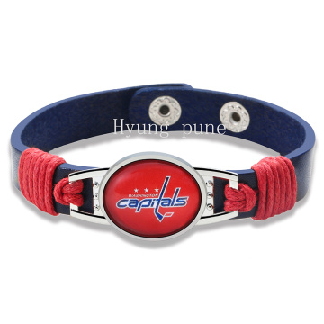 Washington Capital Genuine Leather Adjustable Bracelet Wristband Cuff 12mm Navy Blue Leather Snap Button Charm Jewelry