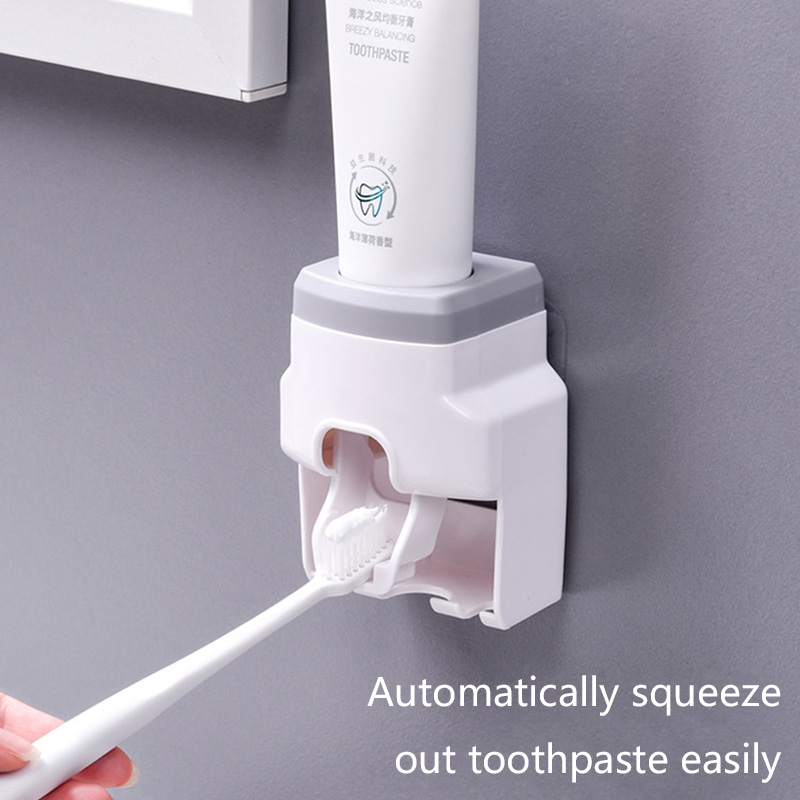 Toothbrush Holder Set Toothpaste Dispenser Wall Mount Stand Bathroom Accessories Set Rolling Automatic Squeezer Family Hygienic