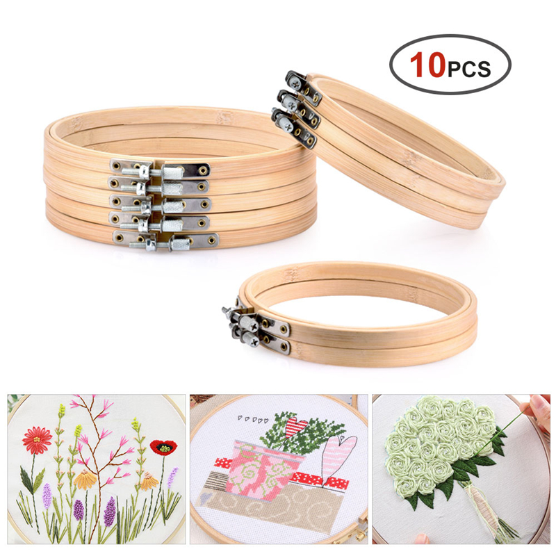 10pcs/Set 13cm/15cm Practical Embroidery Hoops Frame Set Bamboo Wooden Embroidery Rings for DIY Cross Stitch Needle Craft Tools
