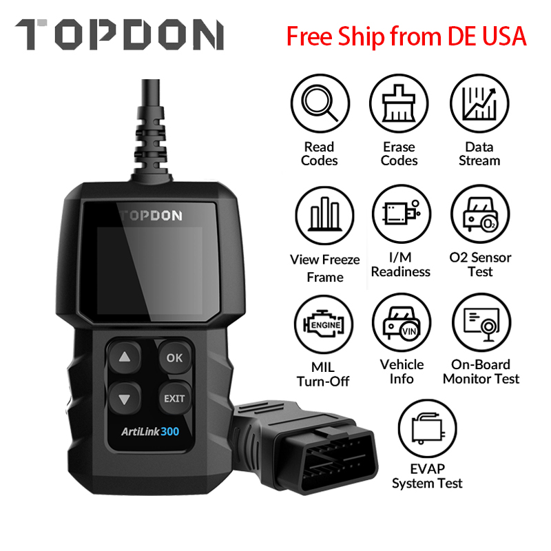 Topdon AL300 OBD2 Car Diagnostics Tool Full OBDII Scanner Code Reader Turn Off Engine Light Automotive Scanner PK CR319 ELM327