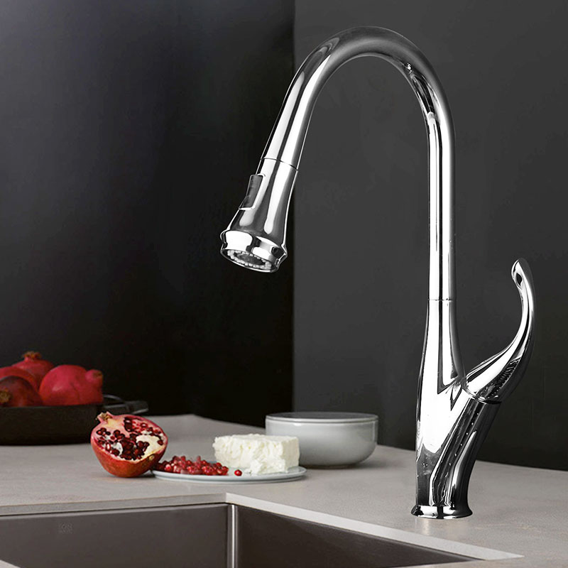 Kitchen Faucet Pull Out Chrome Nickel Finish Dual Spout Kitchen Sink Faucets Single Handle Deck Mounted Mixer Tap Hot and Cold