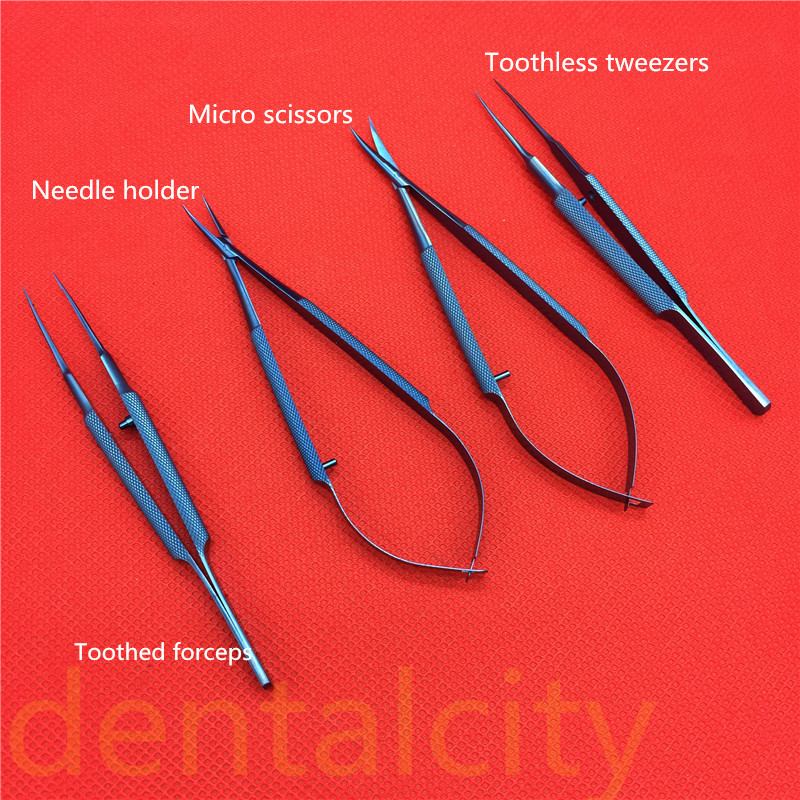 Titanium Tlloy Surgical Instruments Ophthalmic Microsurgical Dental Instruments Needle Holders + 11.5cm Scissors +Tweezers