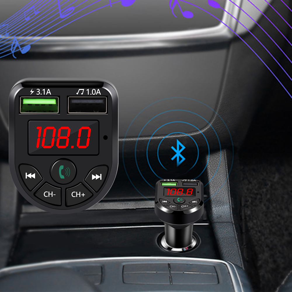 1 PC Wireless Bluetooth 5.0 Car FM Transmitter MP3 Player Hands Free Radio Adapter Car Kit Aux Audio USB Charger Accesories