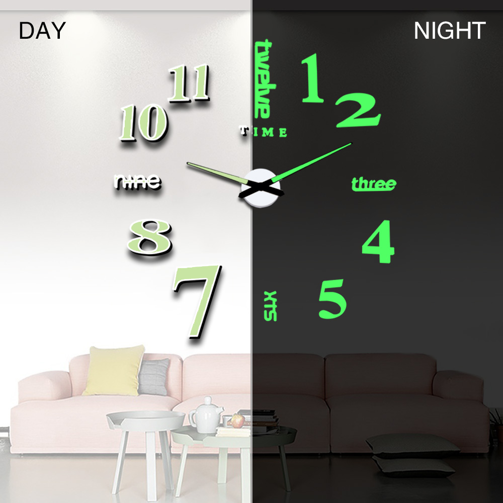 New Luminous Wall Clocks Large Clock watch Horloge 3D DIY Acrylic Mirror Stickers Quartz Duvar Saat Klock Modern mute