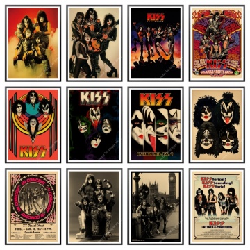 Heavy metal Kiss Rock band Kraft paper Posters music team star classic decorative painting poster wall sticker