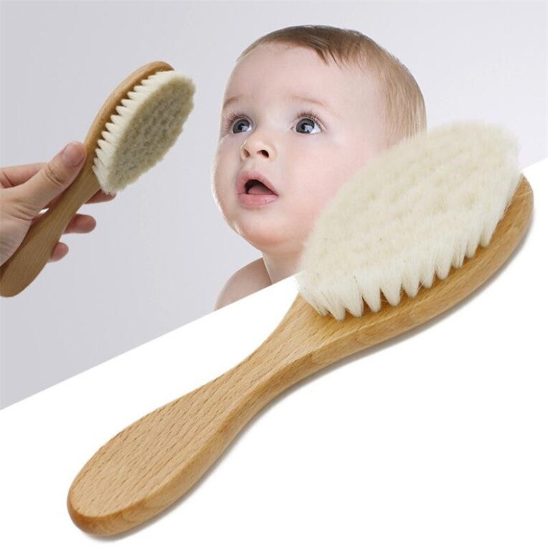 New Baby Care Pure Natural Wool Baby Wooden Brush Comb Brush Baby Hairbrush Newborn Hair Brush Infant Comb Head Massager (Brush)