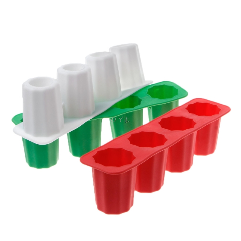 Practical Silicone 4-Cup Shaped Ice Cube Shot Wine Glass Freeze Mold Maker Tool