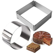 2pcs/set Stainless Steel Adjustable Cake Mousse Ring 3D Round & Square Cake Mold Cake Decorating Baking Tools