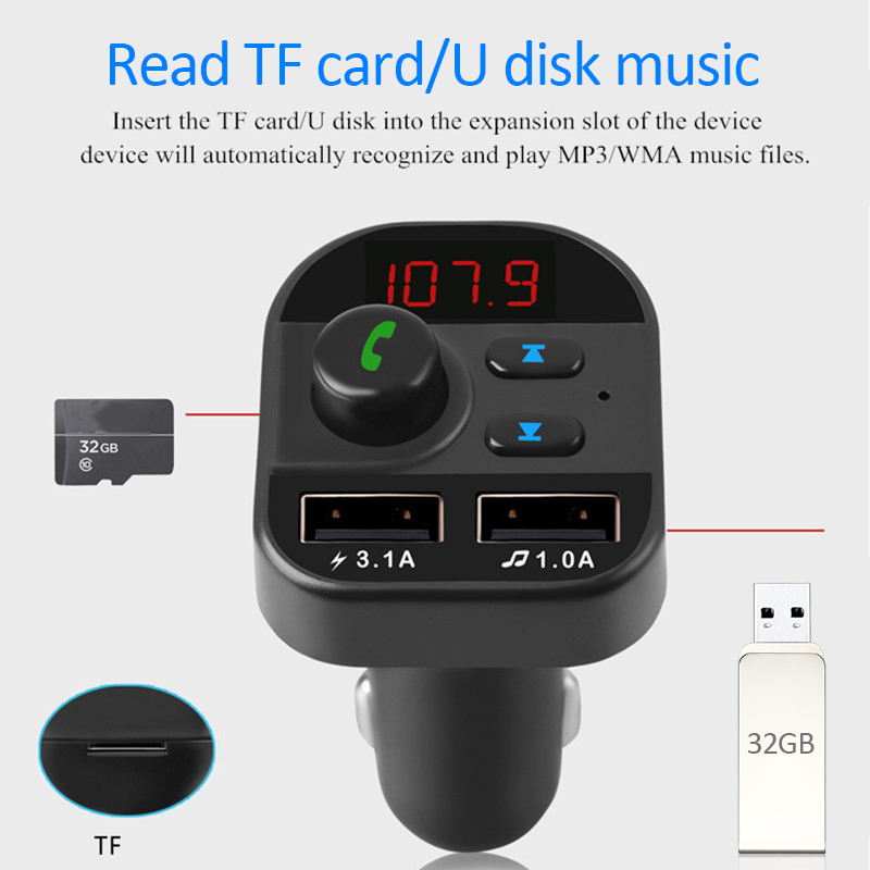 Car Handsfree Wireless Bluetooth Kit FM Transmitter Car MP3 Radio Adapter 2 USB Charger FM Modulator Car Accessories