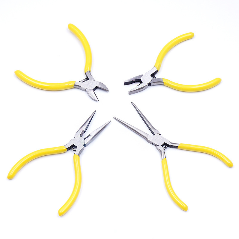 5 Inch Mini Wire Cutter Pliers Manual Diagonal Pliers Household Small Curved Nose Flat Pliers Carbon Steel Jewelry Tool Wood