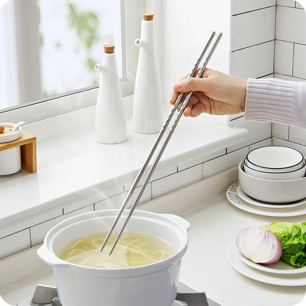 1 Pair Extra Long 38.8cm Hot Pot Chopsticks Cooking Frying Noodle Chopsticks stainless Steel Chinese stylish Chop Sticks