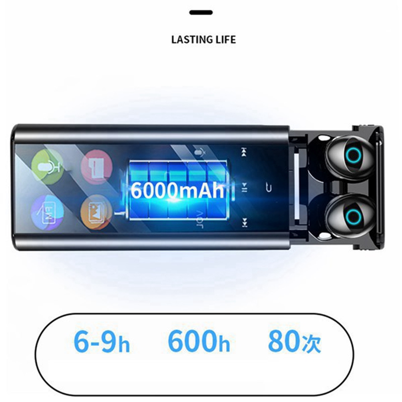 Q1Pro Wireless Bluetooth Earphone Multi-Function MP3 Player Earbuds IPX7 Waterproof 9D TWS Earphone 6000MAh Power Bank