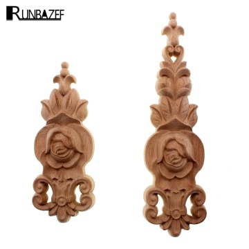 RUNBAZEF Vintage Unpainted Decorative Wood Carved Decal Corner Floral Onlay Applique Frame Doors Cabinet Furniture Figurines