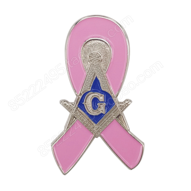 Breast Cancer Awareness Masonic Square and Compass Pink Ribbon Lapel Pins