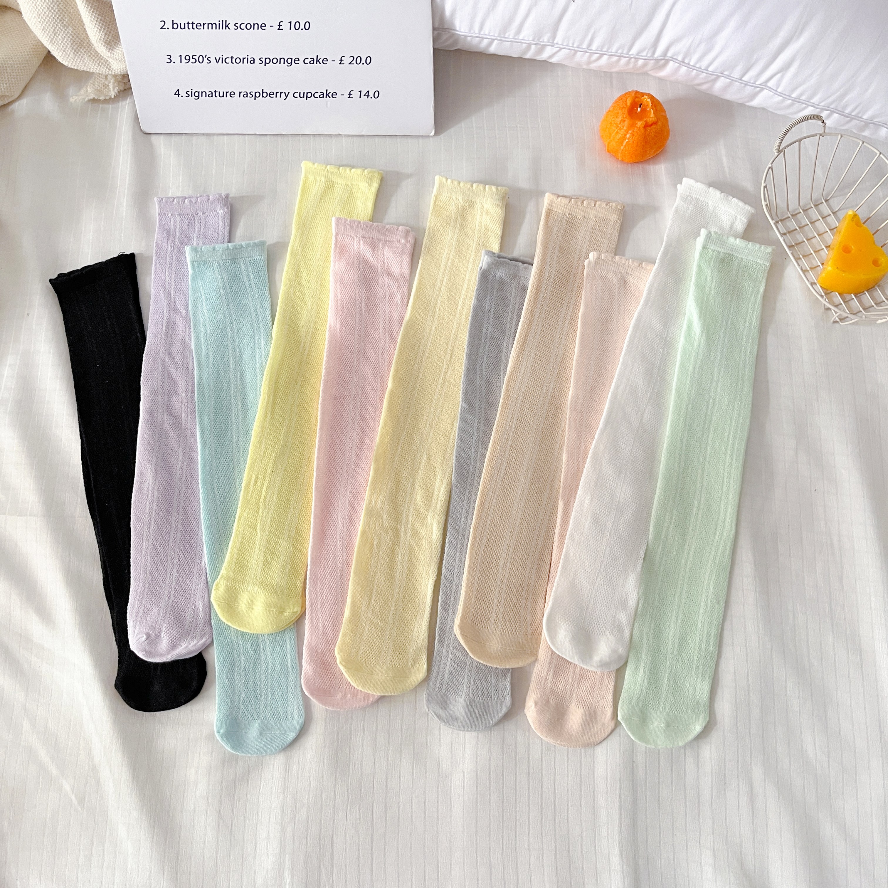Korean Bubble Mouth Solid Color Mesh Stocking