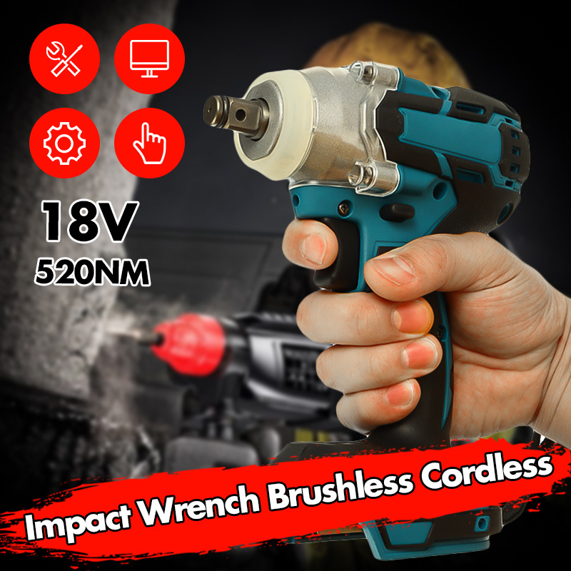 18V 520Nm Electric Brushless Impact Wrench Rechargeable 1/2 Socket Cordless Wrench Power Tool For Makita Battery DTW285Z