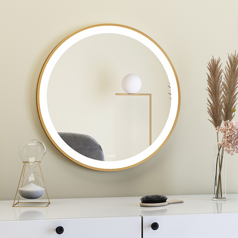 Nordic Smart Makeup Mirror Desktop LED Metal Frame Paint Modern Simple Desktop Dresser Round Wall Mount Stable And Durable