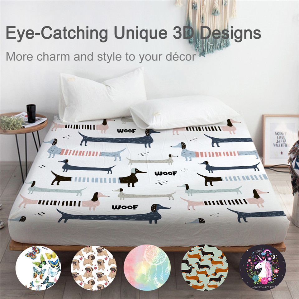 BeddingOutlet Cartoon Dog Bedding Sheet Dachshund Fitted Sheet Queen Animal Mattress Cover Sheet Microfiber Bedlinen Dropship